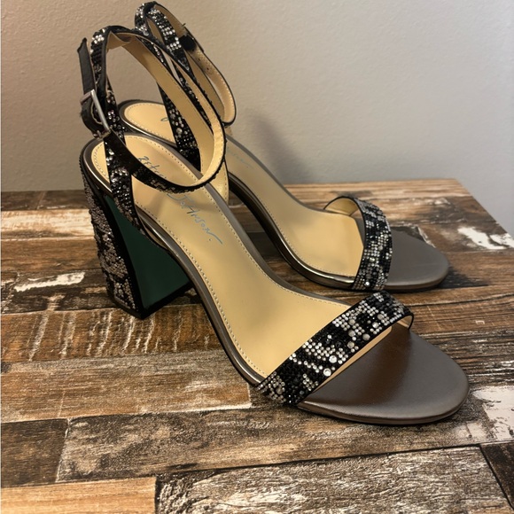 Betsey Johnson Jet Rhinestone Snake Block Heel Sandals | Size 9 - Picture 4 of 6
